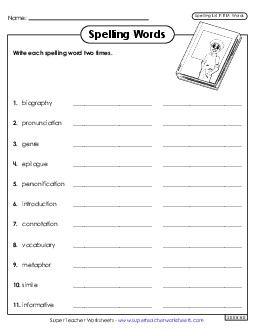 Write Words Twice (ELA) Spelling F Worksheet