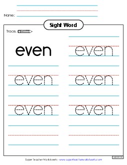 Trace the Word: Even Sight Words Individual Worksheet