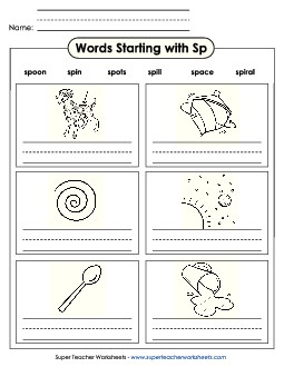 Writing Words that Start with SP Phonics Blends Worksheet