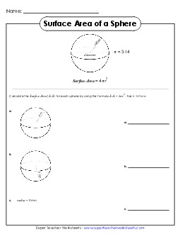 Surface Area of a Sphere Worksheet