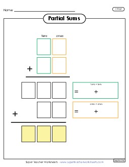 Partial Sums Outline (2-Digit) Addition Worksheet