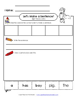 Make a Sentence Cut and Glue (Unit 6) Sight Words Worksheet