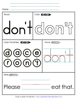 Worksheet 1: Don\'t Sight Words Individual Worksheet