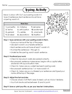 Typing Sentences (Christmas) Spelling F Worksheet