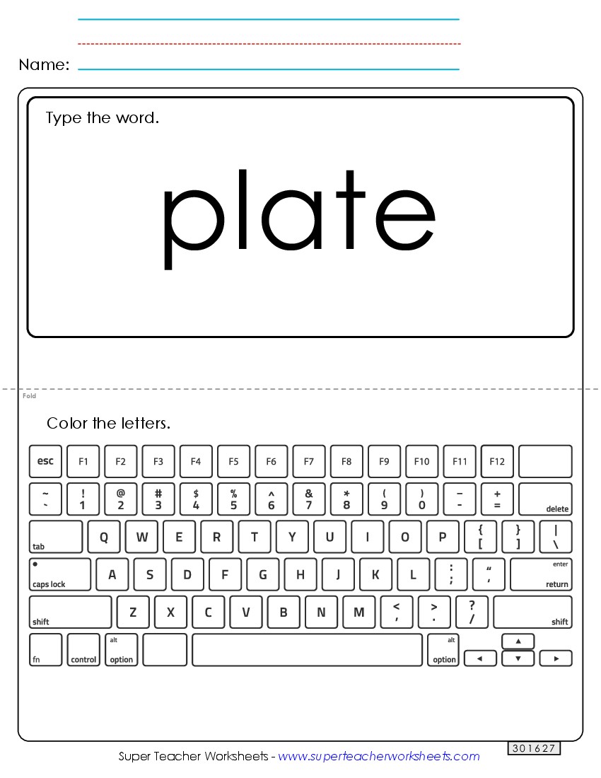 Type the Word: Plate Sight Words Individual Worksheet