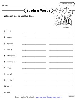 Write Words Twice (F-12) Spelling F Worksheet