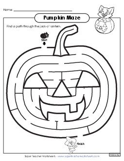 Pumpkin Maze (Easy) Halloween Worksheet