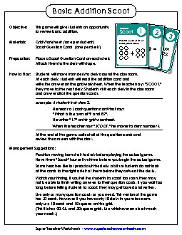 Basic Addition Scoot! Game Worksheet