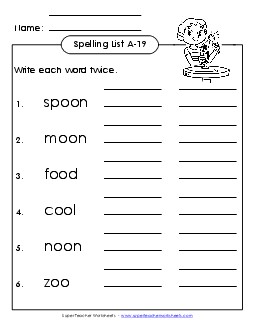 Write Twice (A-19) Spelling A Worksheet