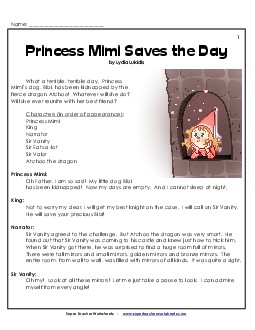 Readers Theater: Princess Mimi Saves the Day Reading Comprehension Worksheet