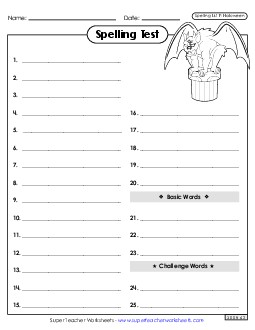 Spelling Test (Halloween) Spelling F Worksheet