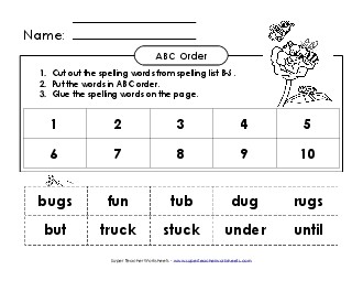 ABC Order: Cut & Glue (B-5) Spelling B Worksheet