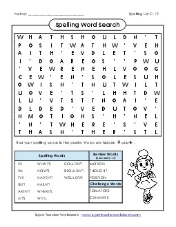 Word Search (C-19) Spelling C Worksheet