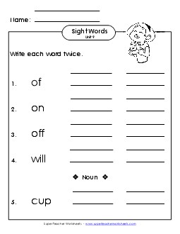 Write Twice (Unit 9) Sight Words Worksheet