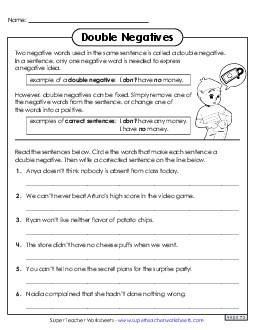 Fixing Double Negatives Worksheet