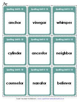 Flashcards (E-10) Spelling E Worksheet