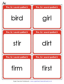 Flash Cards:  /Ã»r/ Spelled <i>ir</i> Phonics R Controlled Vowels Worksheet