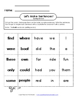 Let\'s Build Sentences (A-24) Spelling A Worksheet