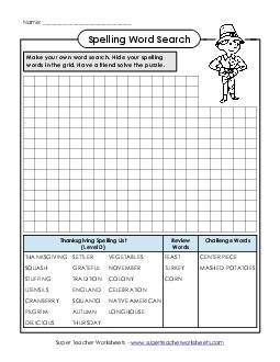 Make-a-Search (D-Thanksgiving)  Spelling D Worksheet