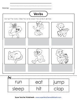 Cut & Paste Action Verbs Actionverbs Worksheet