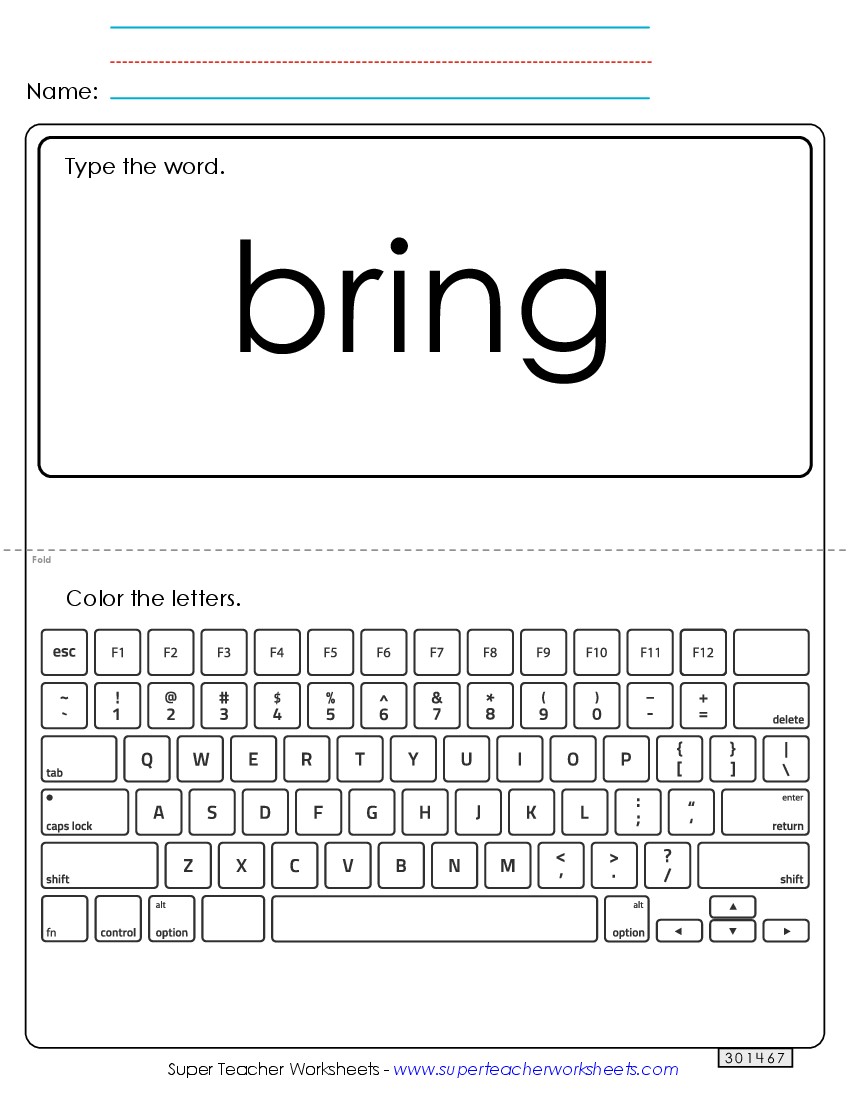 Type the Word: Bring Sight Words Individual Worksheet