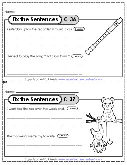 Fix the Sentences C-36 through C-40 Worksheet