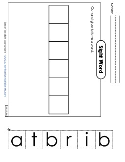 Large Cut-and-Glue: Rabbit Sight Words Individual Worksheet