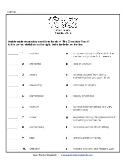 Vocabulary for Chapters 3 & 4 Book Chocolate Touch Worksheet