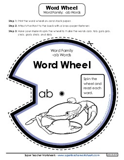 Word Wheel (-ab Words) Word Families Worksheet