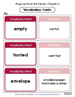 Vocabulary Cards for Chapter 5 Book Frog And Toad Worksheet