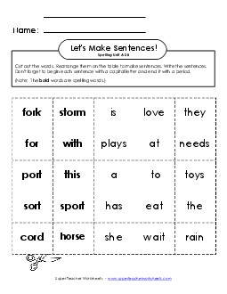 Let\'s Build Sentences (A-28) Spelling A Worksheet