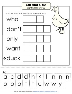 Cut-and-Glue (Unit 22) Sight Words Worksheet