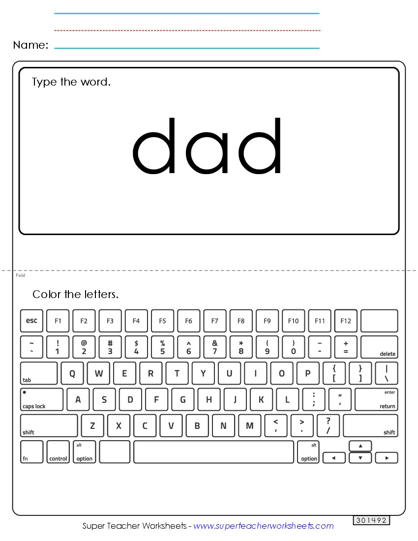 Type the Word: Dad Sight Words Individual Worksheet