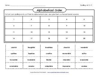 ABC Order: Cut and Gue (D-19) Spelling D Worksheet