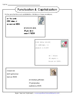 Names & Addresses on Envelopes Punctuation Worksheet