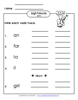 Write Twice (Unit 5)  Sight Words Worksheet