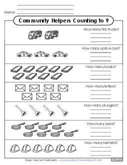 Counting to 9 (Community Helpers) Worksheet