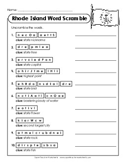 Word Scramble States Individual Worksheet