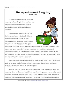 Recycling 4th Grade Reading Comprehension Worksheet