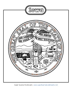 Iowa State Seal (Black & White) States Individual Worksheet