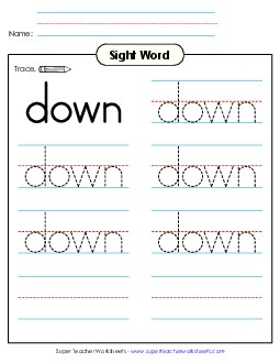 Trace the Word: Down Sight Words Individual Worksheet