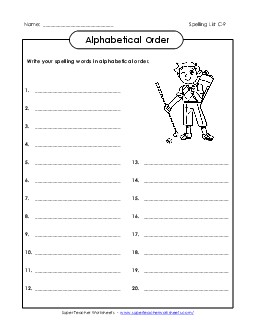 ABC Order: Write List (C-9) Spelling C Worksheet