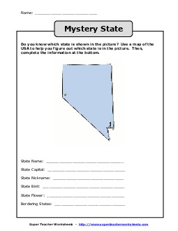 Mystery State: Nevada States Worksheet