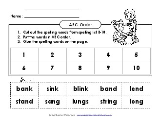 ABC Order: Cut and Glue (B-18) Spelling B Worksheet