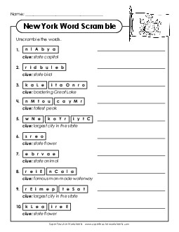 Word Scramble States Individual Worksheet