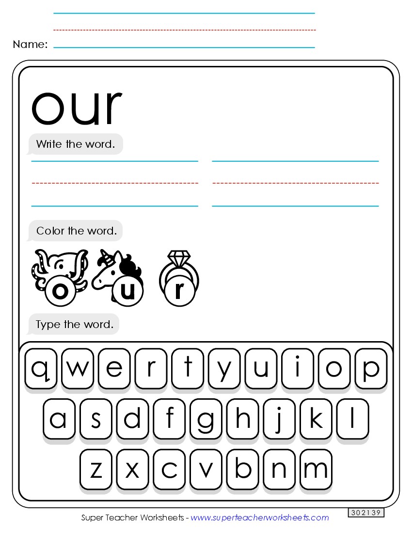 Write, Color, Type: Our Sight Words Individual Worksheet