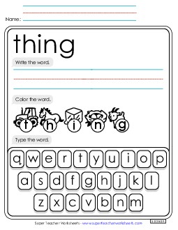 Write, Color, Type: Thing Sight Words Individual Worksheet