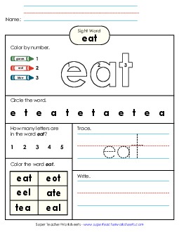 Worksheet 4: Eat Sight Words Individual Worksheet