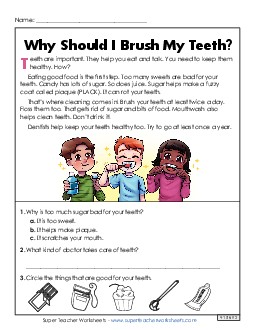 Why Should I Brush My Teeth? (Short Article) Reading Comprehension Reading Comp Short Worksheet