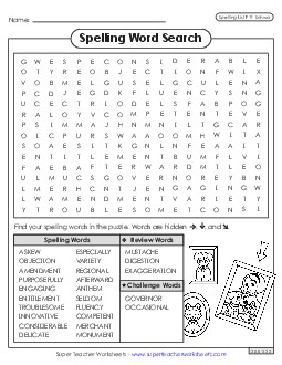 Word Search (F-9) Spelling F Worksheet